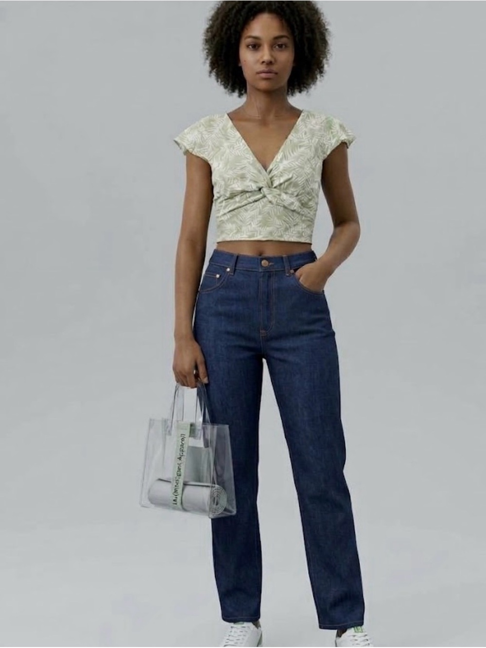 Midnight Sky Olive Leaf Twist-Front Crop Top